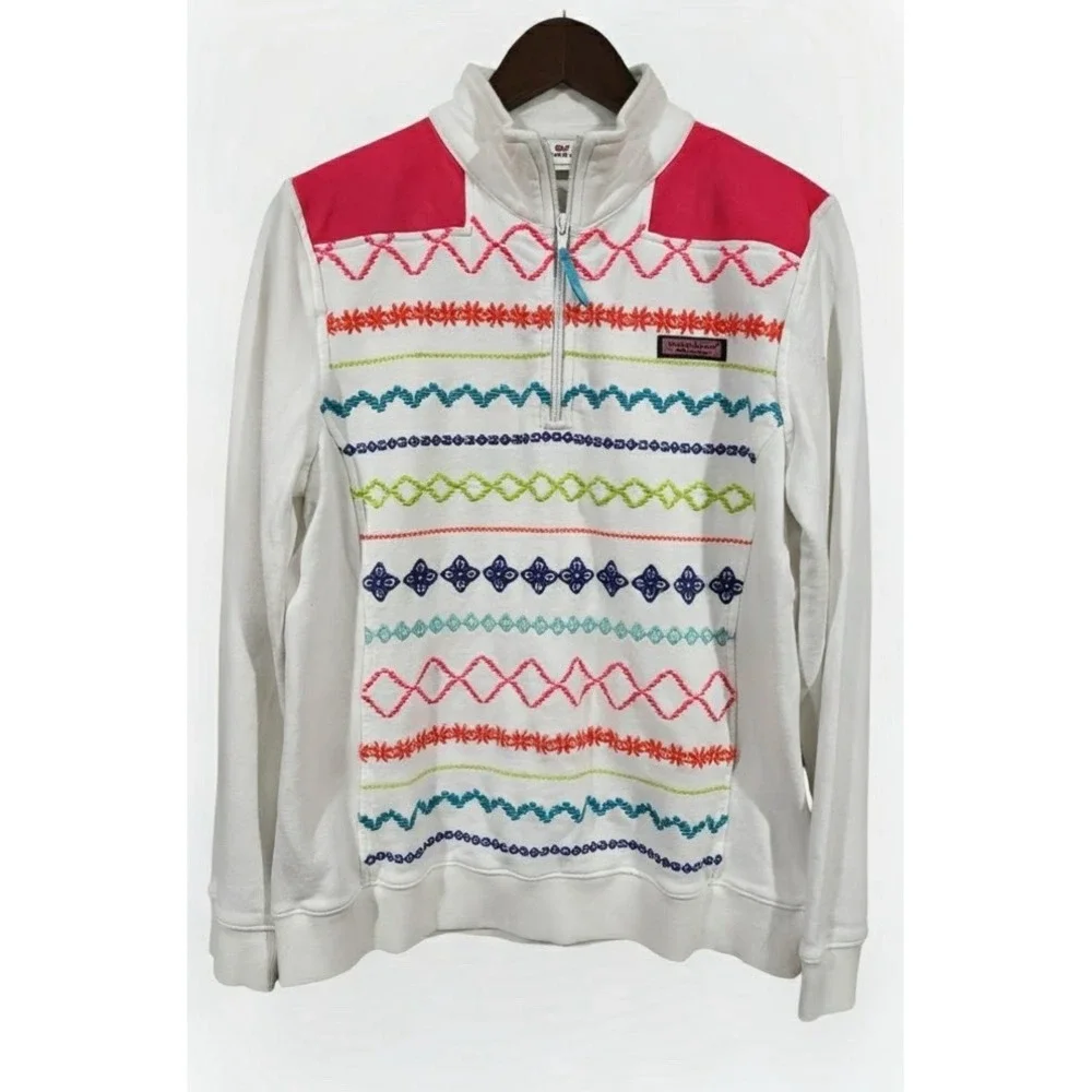 Vineyard Vines Women's Medium Embroidered Shep Shirt Quarter Zip Coastal Prep - Picture 2 of 16